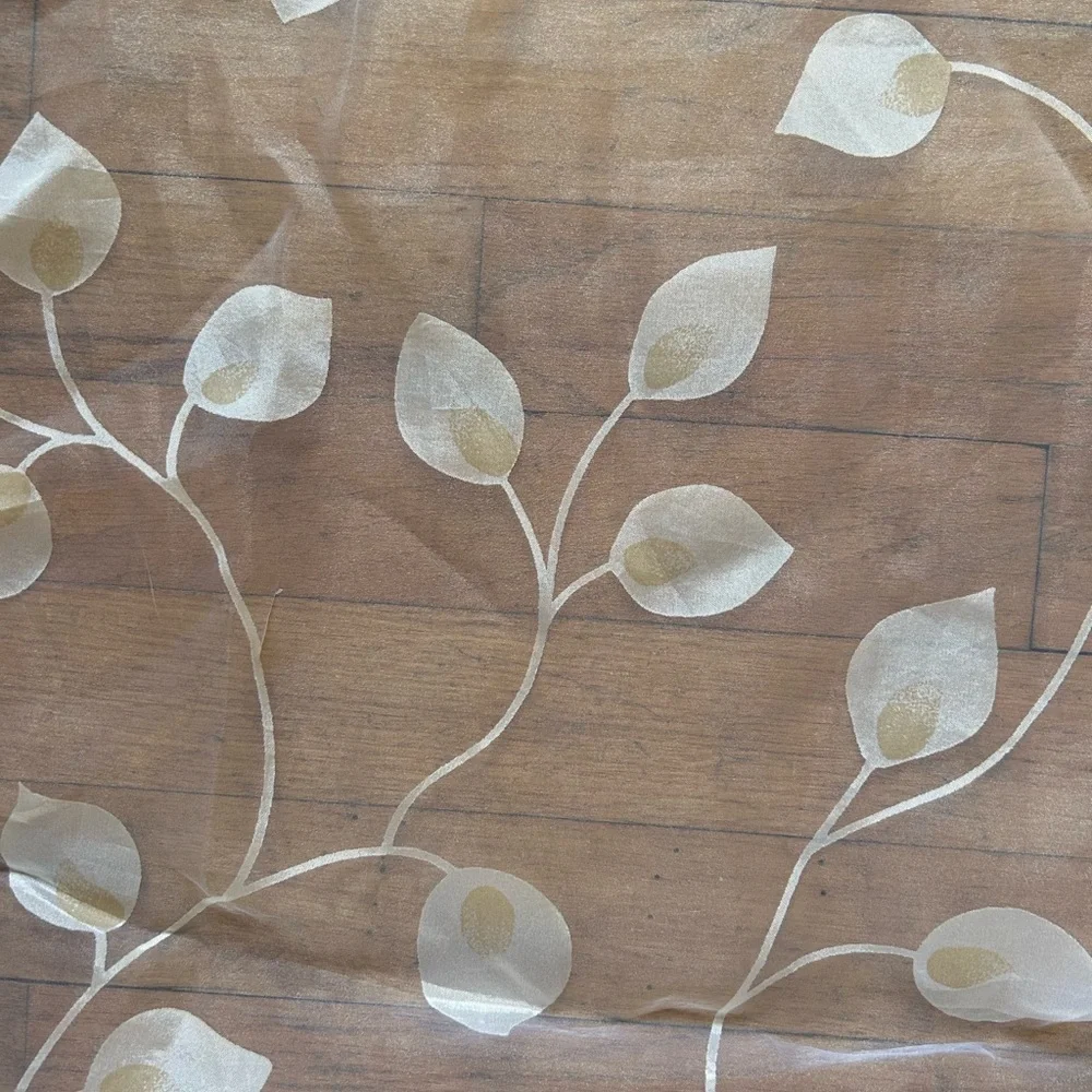 Henredon Vintage Sheer With Leaf Design Window Curtain  50”w x 82” L White